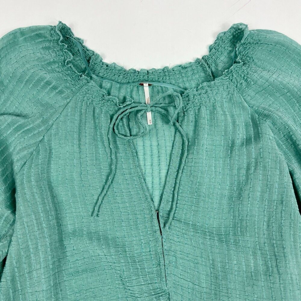 Free People Out Of Town Green Long Balloon Sleeve Boho Peasant Top Medium - Picture 5 of 12